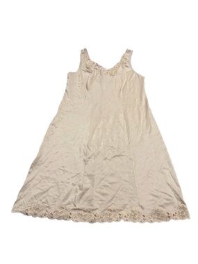 60s/70s European Vintage Simone Champagne Silky Lace Trim Slip Dress Champagne L